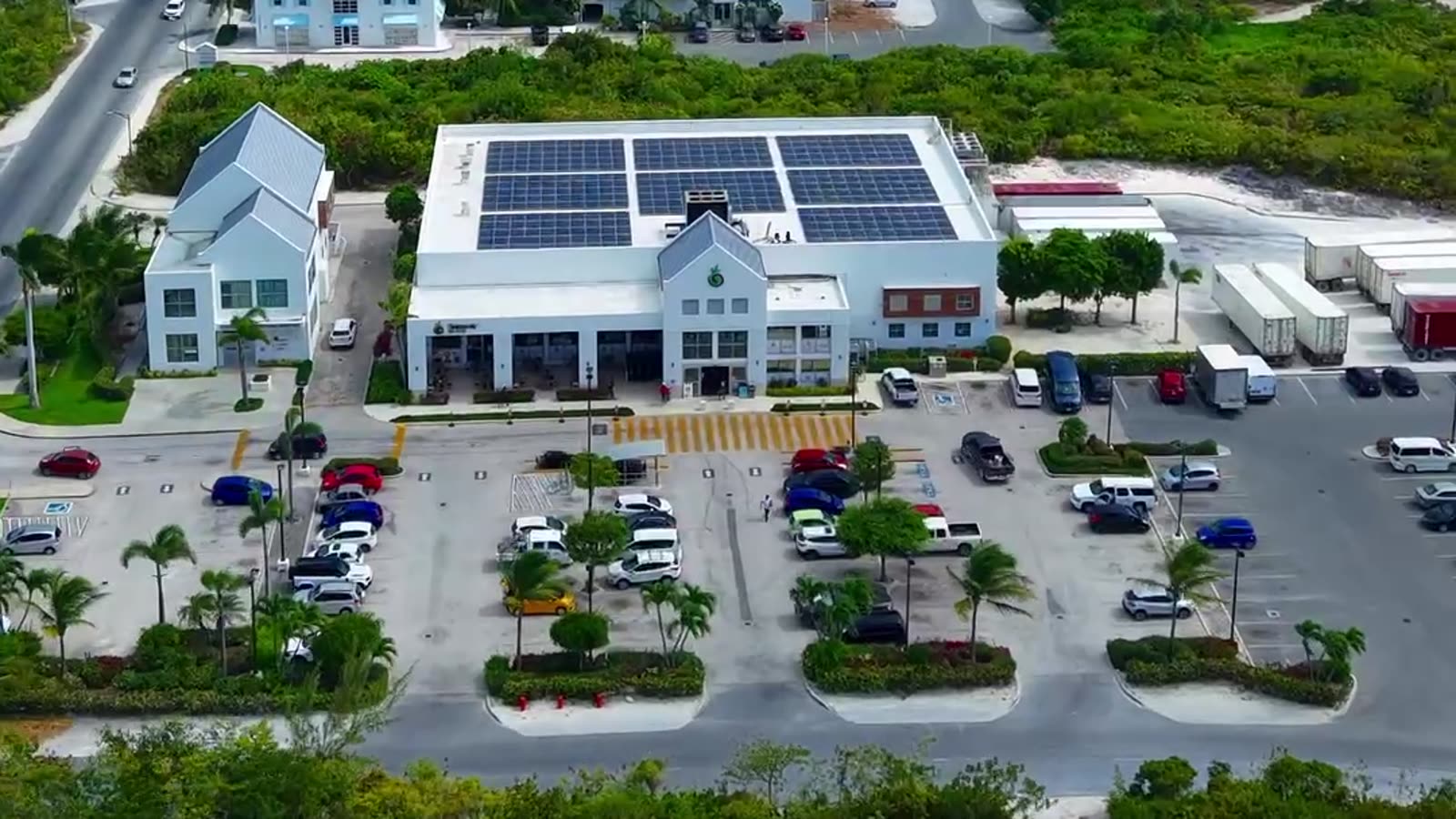 Aerial over the store forecourt and car park
