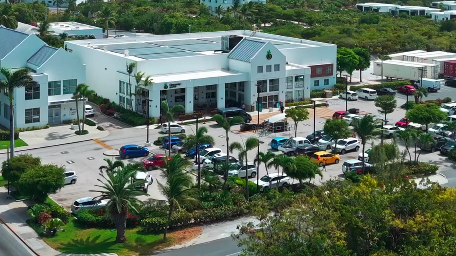 Aerial frame over the Graceway Gourmet store, Providenciales